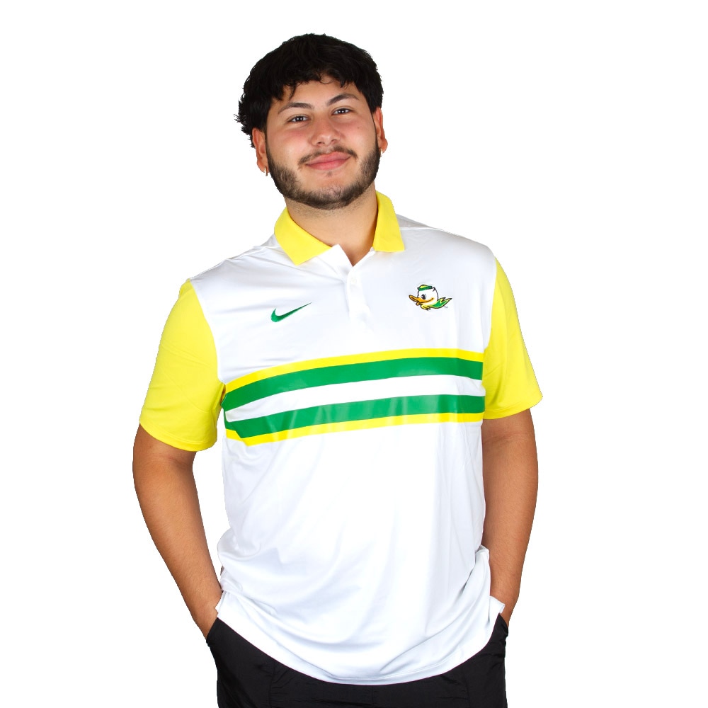 Fighting Duck, Nike, White, Polo, Polyester Blend, Men, UV Protective, Stripe, Shirt, 891670